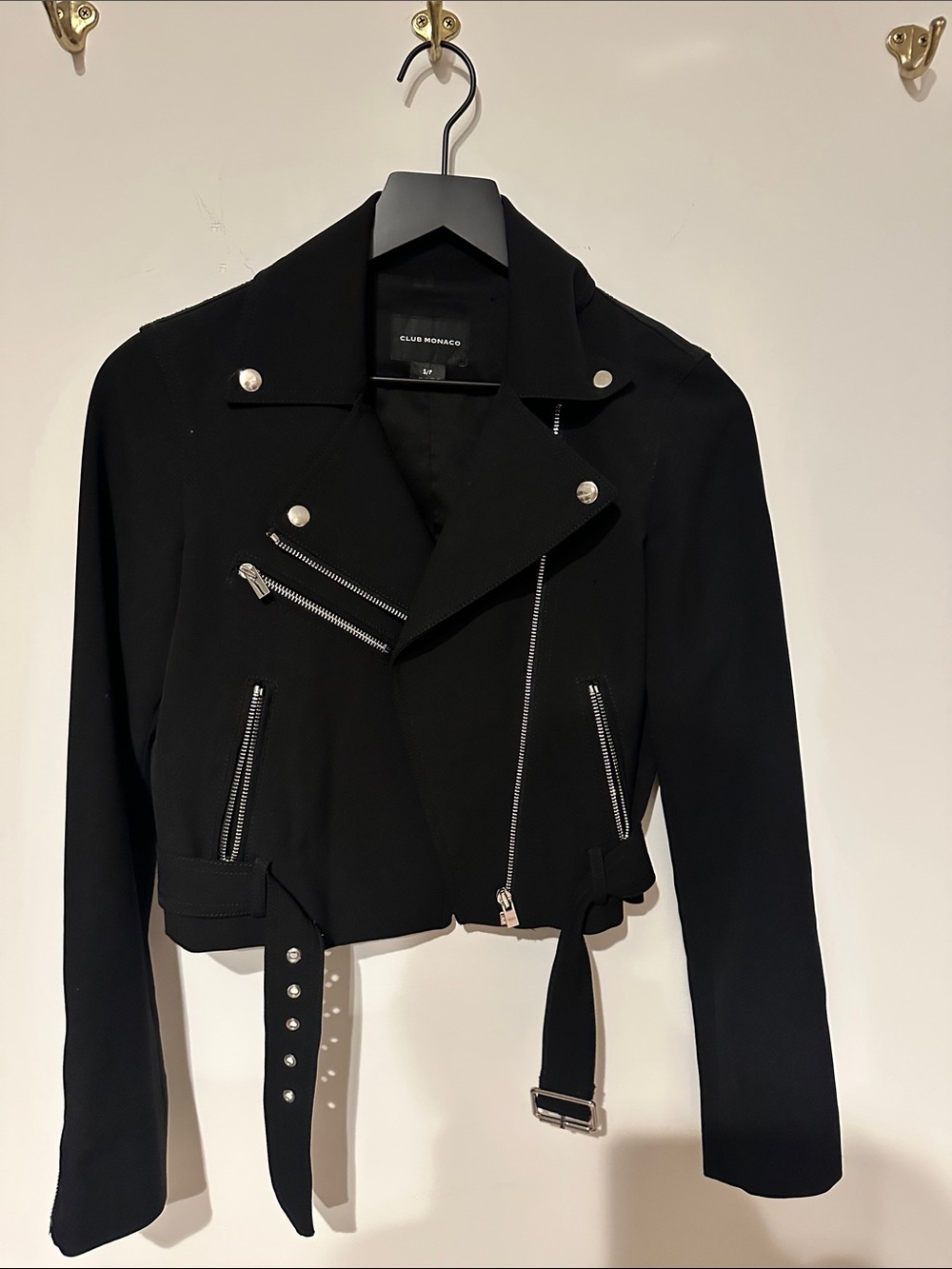Club Monaco Black Cropped Leather Moto Jacket